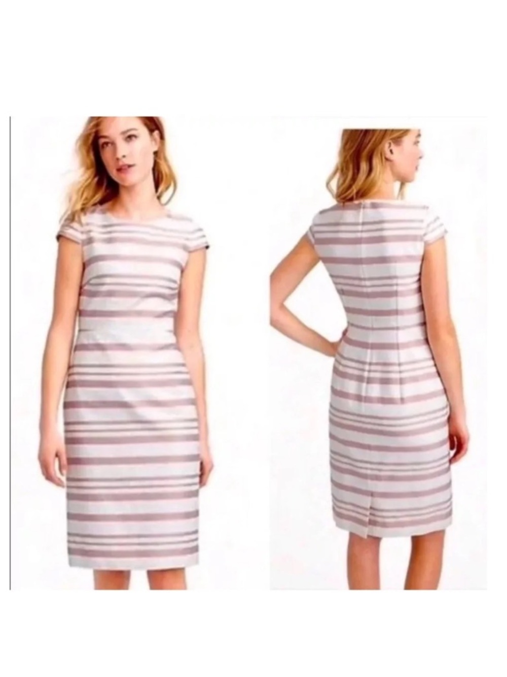 J. Crew Striped Cap Sleeve Sheath Dress - Blush & White